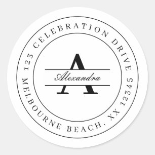 Sticker Rond Élégante adresse de retour minimaliste noir blanc