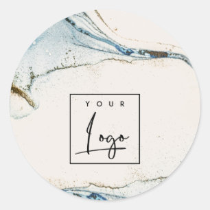 Sticker Rond Elégante aquarelle Abstraite Bleu or logo plage