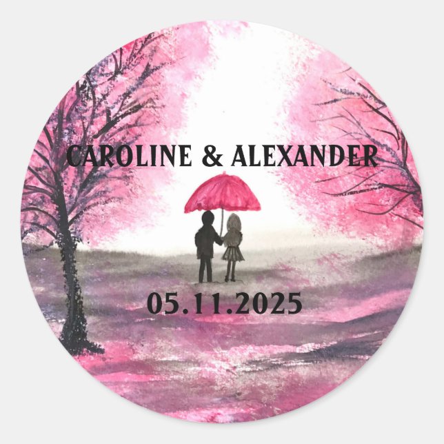 Sticker Rond Elégante aquarelle cerise fleurs Mariage floral (Devant)