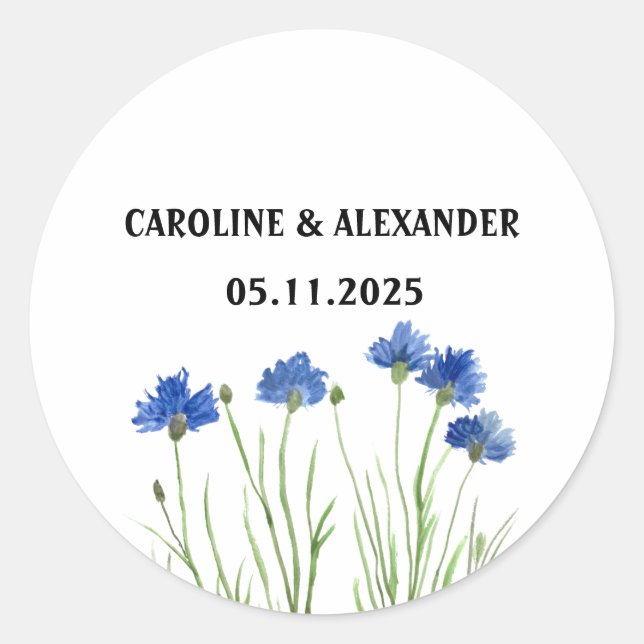 Sticker Rond Elégante aquarelle Cornflowers Fleur sauvage Maria (Devant)