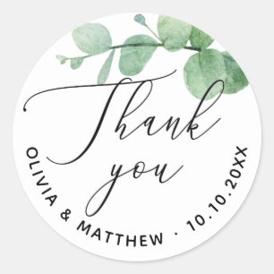 Sticker Rond Elégante aquarelle eucalyptus mariage merci