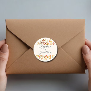 Sticker Rond Elégante aquarelle Feuilles Automne Mariage Person