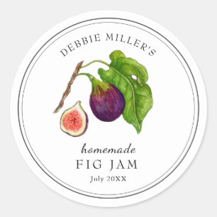 Sticker Rond Elégante aquarelle Fig sur pot de confiture blanc