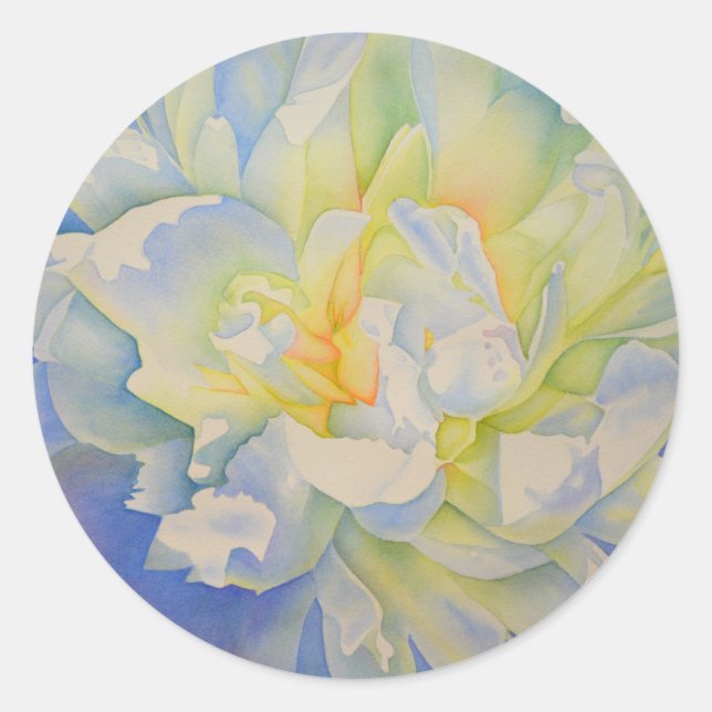 Sticker Rond Elégante aquarelle fleurie de pivoine blanche (Devant)