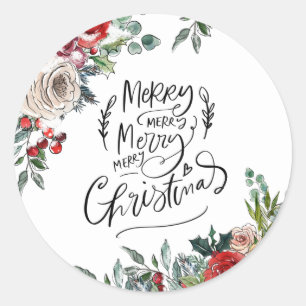 Sticker Rond Elégante aquarelle Holly Floral Joyeux Noël