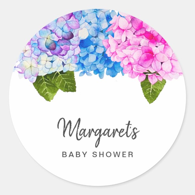 Sticker Rond Elégante aquarelle Hydrangea Fleurs | BABY SHOWER (Devant)