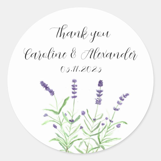 Sticker Rond Elégante Aquarelle Lavande Herbes Floral Mariage C (Devant)