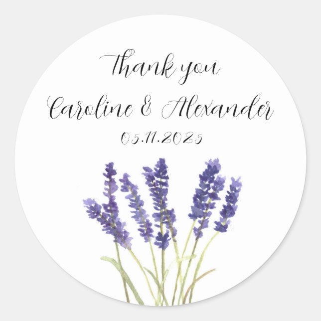 Sticker Rond Elégante Aquarelle Lavande Herbes Mariage Floral (Devant)