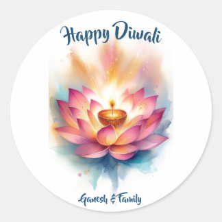 Sticker Rond Elégante aquarelle Lotus Diwali