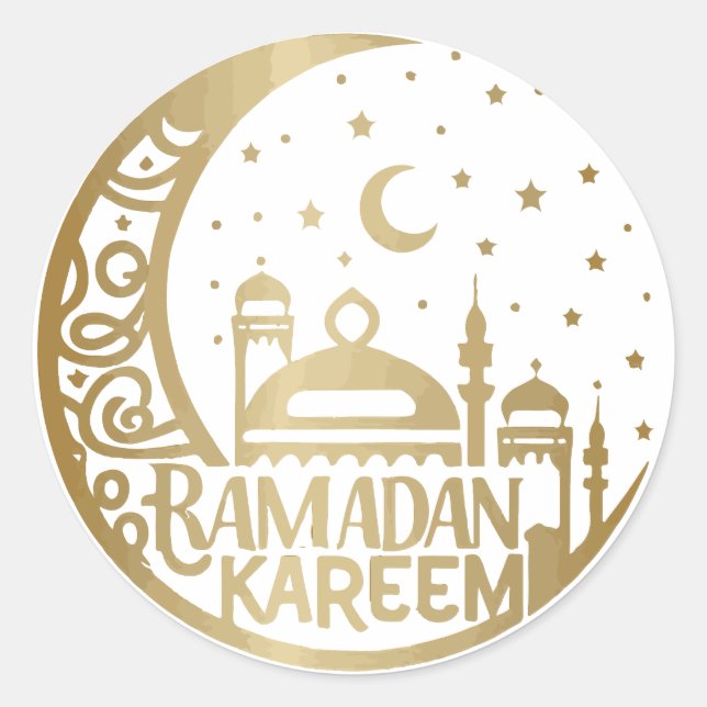 Sticker Rond Elégante aquarelle Or Ramadan Kareem Moubarak (Devant)