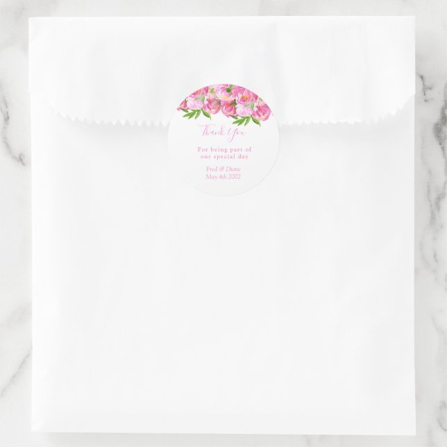 Sticker Rond Elégante aquarelle Pies roses Mariage floral (Sac)