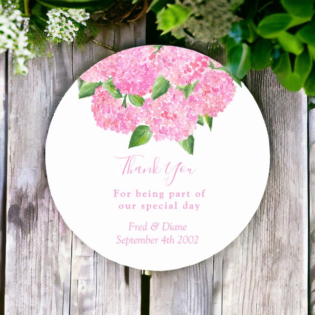 Sticker Rond Elégante aquarelle rose Hydrangée Mariage floral (Créateur téléchargé)
