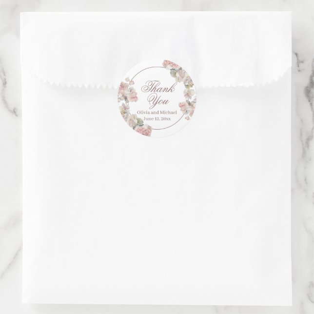 Sticker Rond Elégante aquarelle rose hydrangées florales (Sac)