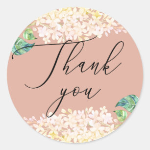Sticker Rond Elégante aquarelle rose mariage floral merci