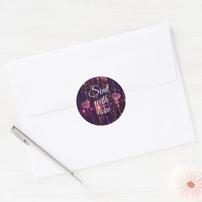 Sticker Rond Élégante Aquarelle Rouge Coeur Script mignonne Cit (Enveloppe)
