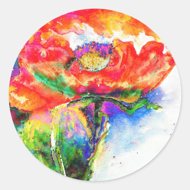 Sticker Rond Elégante aquarelle rouge florale (Devant)