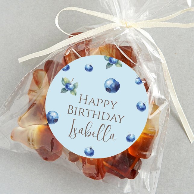 Sticker Rond Elégante aquarelle Sweet Blue Berry Joyeux anniver (Créateur téléchargé)