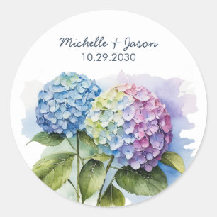 Sticker Rond Elégante aquarelle tendance Hydrangea Floral Maria