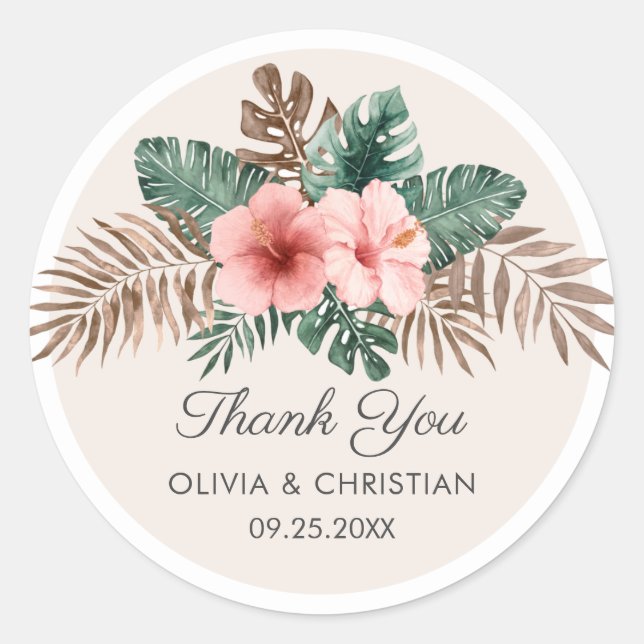 Sticker Rond Elégante aquarelle tropicale Mariage floral (Devant)