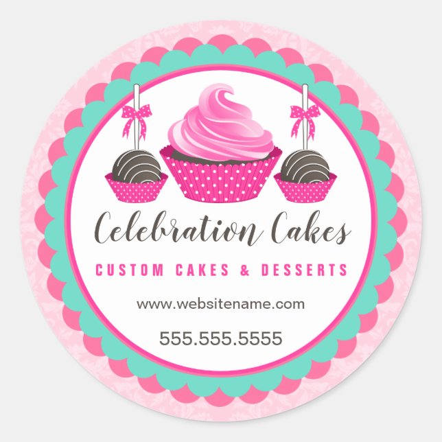 Sticker Rond Élégante Bannière crêpon rose pâtisserie (Devant)