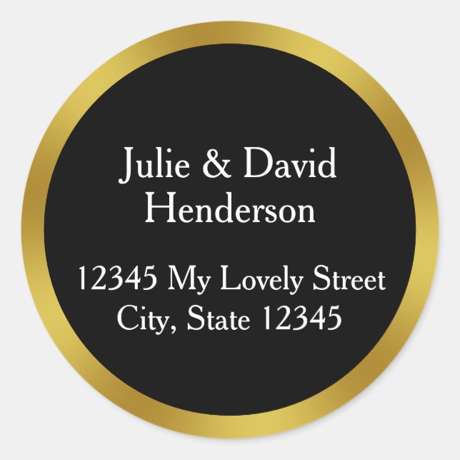 Sticker Rond Élégante Black White and Gold Adresse de retour (Devant)