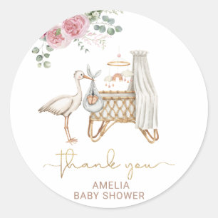 Sticker Rond Elégante Bouche AquarelleFille Rose Floral Baby Sh