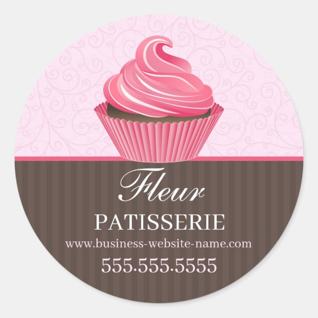Sticker Rond Élégante boulangerie Cupcake Rose (Devant)