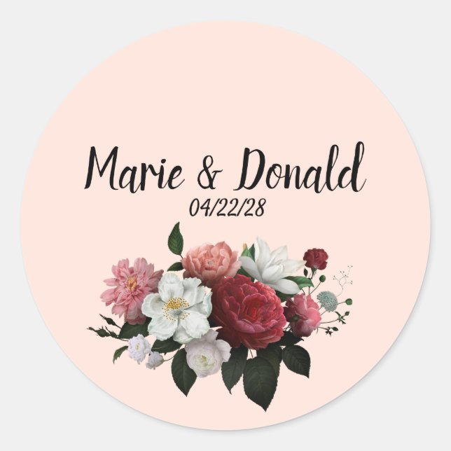 Sticker Rond Elégante Bourgogne et Fleurs roses (Devant)