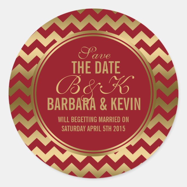 Sticker Rond Elégante Bourgogne & Or Géométrique Zigzag Chevron (Devant)