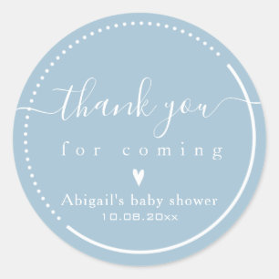 Sticker Rond Élégante calligraphie Baby shower bleu "Merci"