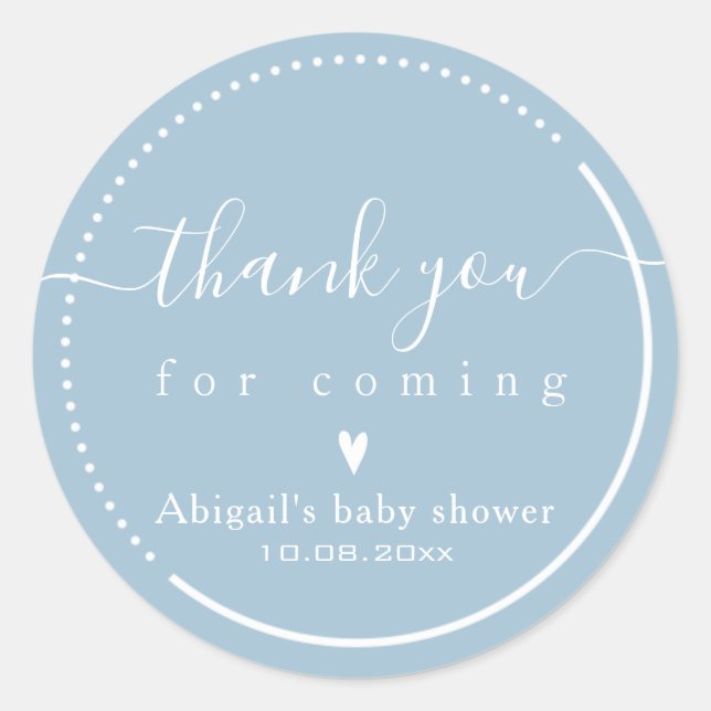 Sticker Rond Élégante calligraphie Baby shower bleu "Merci" (Devant)