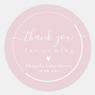 Sticker Rond Élégante calligraphie Baby shower rose Merci