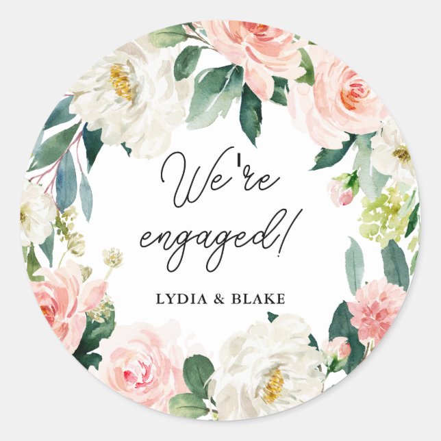 Sticker Rond Élégante calligraphie Blush Floral Nous sommes eng (Devant)