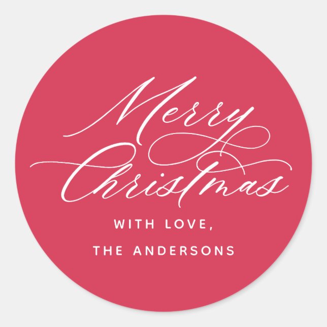 Sticker Rond Élégante calligraphie Joyeux Noël Rouge (Devant)