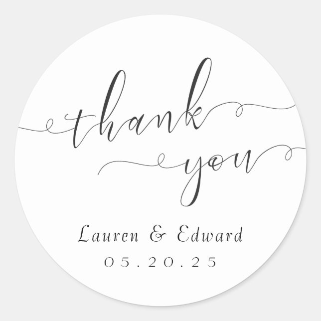 Sticker Rond Élégante calligraphie Mariage Favoriser Merci (Devant)