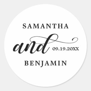 Sticker Rond Élégante calligraphie Mariage noir et blanc