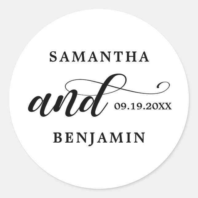 Sticker Rond Élégante calligraphie Mariage noir et blanc (Devant)