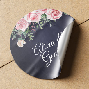 Sticker Rond Elégante calligraphie marine flush mariage floral