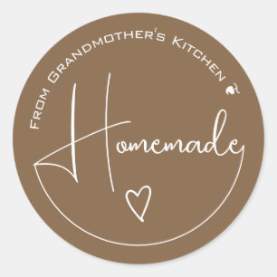 Sticker Rond Élégante Calligraphie simple Coeur fait maison Bro