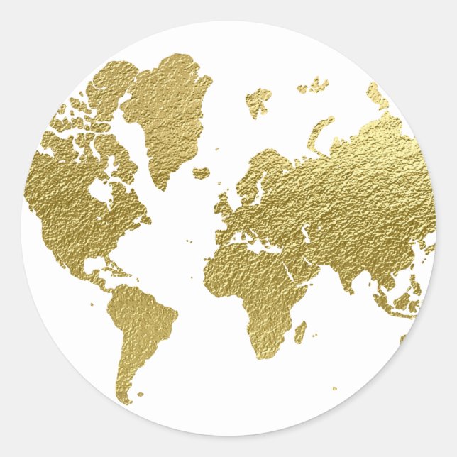 Sticker Rond Élégante carte du monde de l'or (Devant)