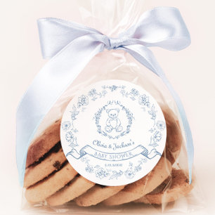 Sticker Rond Élégante Chinoiserie couronnes Baby shower ours en