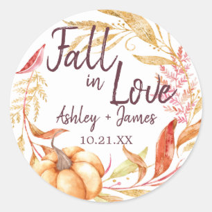 Sticker Rond Élégante chute en amour Automne Mariage Monogramme