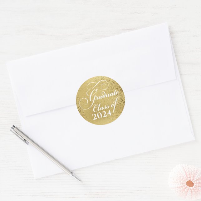 Sticker Rond Élégante Classe d'or de 2024 Merci (Enveloppe)