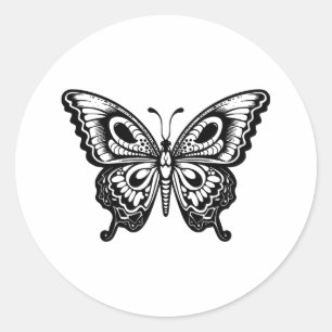 Sticker Rond Elégante conception de papillon monochrome