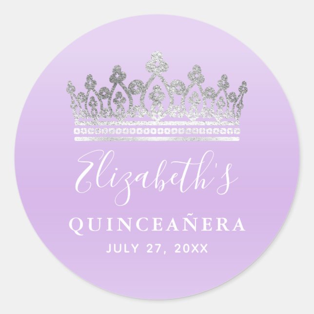 Sticker Rond Elégante Couronne d'argent violet clair (Devant)