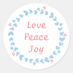 Sticker Rond Élégante couronne de Noël aux Coeurs Bleus