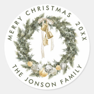Sticker Rond Élégante couronne de Noël bohème