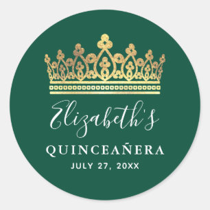 Sticker Rond Elégante couronne verte et or