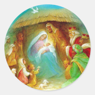 Sticker Rond Elégante crèche, Marie Jésus Joseph