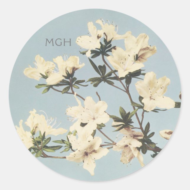 Sticker Rond Elégante crème Azalea Floral Monogramme Enveloppe  (Devant)